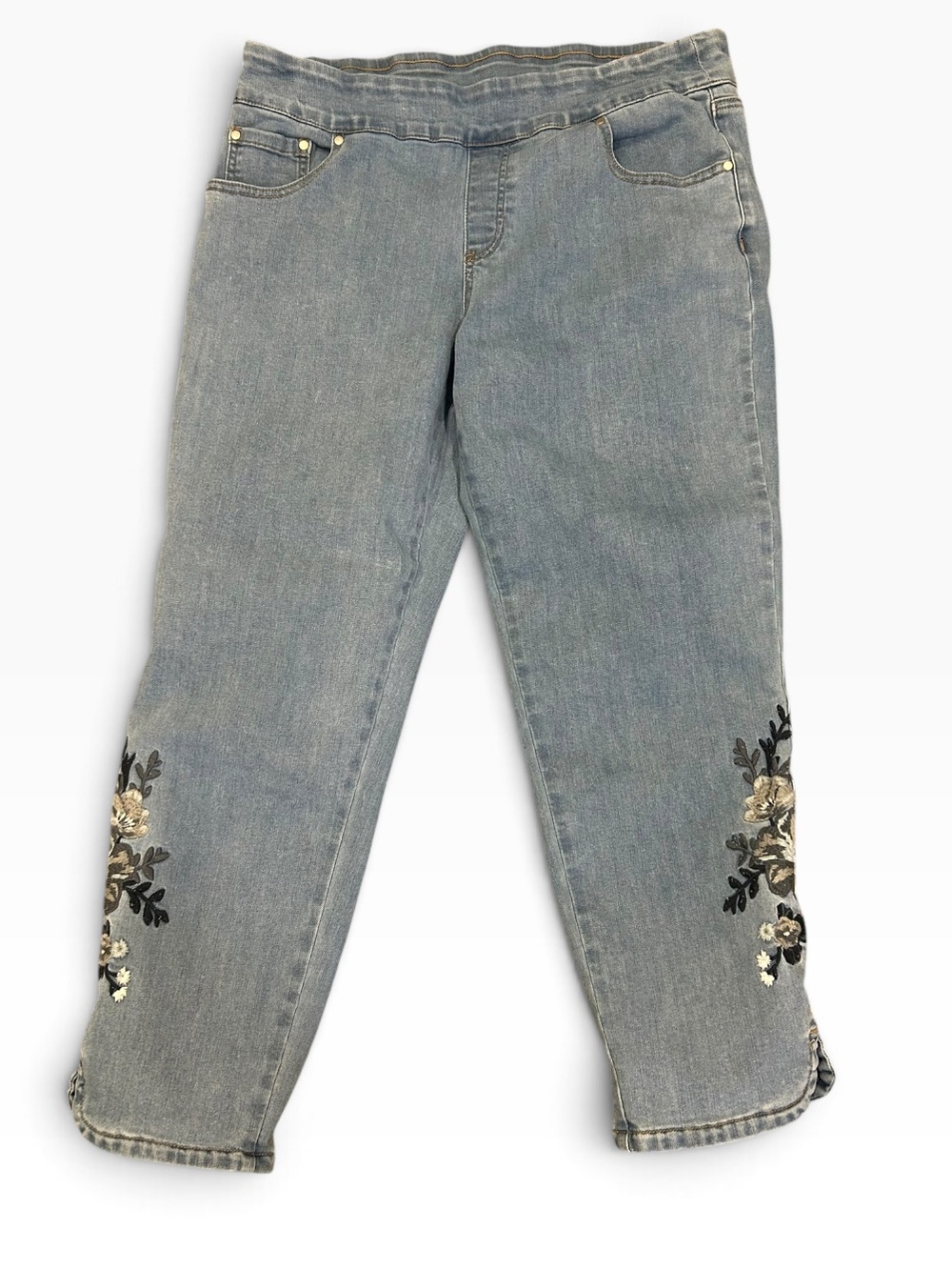 NorthStyle Floral Embroidered Cropped Jeans Light Wash Stretch Denim 12P Petite